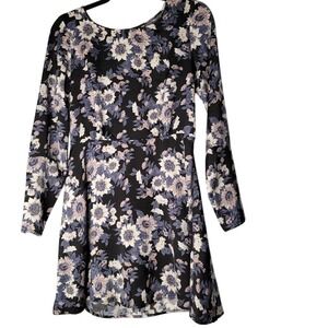 Free People Black Floral Long Sleeve Mini Dress S – Sunflower Print‎ Cottagecore
